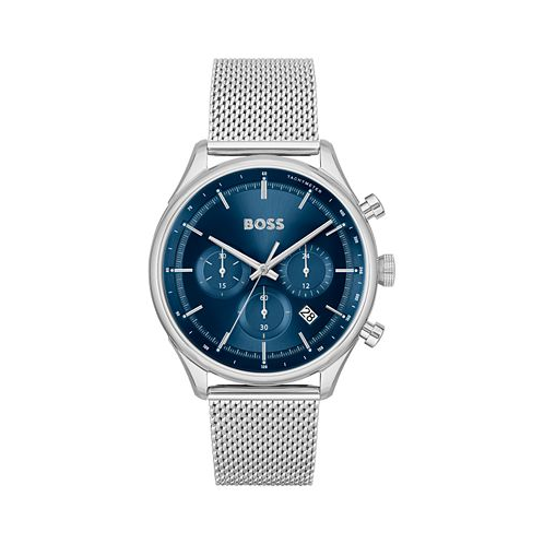 Hugo Boss Mens Gregor Quartz Chronograph Silver-Tone Stainless Steel Watch 45mm
