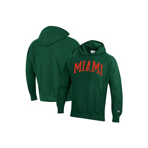 Champion Mens Green Miami Hurricanes Team Arch Reverse Weave Pullover Hoodie
