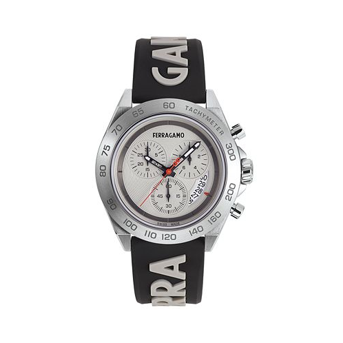 Ferragamo Salvatore Mens Swiss Chronograph Urban Gray & Black Silicone Strap Watch 43mm