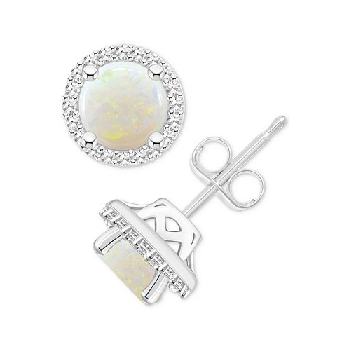 Macys Aquamarine (1-1/2 ct. t.w.) & Diamond (1/5 ct. t.w.) Halo Stud Earrings in Sterling Silver (Also in Opal)