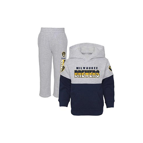 Outerstuff Toddler Boys and Girls Navy and Heather Gray Milwaukee Brewers Two-Piece Playmaker Set