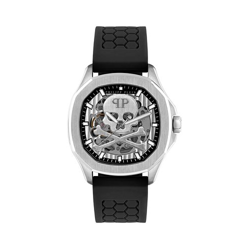 Philipp Plein Mens Automatic Skeleton Spectre Black Silicone Strap Watch 42mm