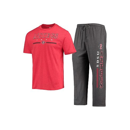 Concepts Sport Mens Heathered Charcoal and Cardinal San Diego State Aztecs Meter T-shirt and Pants Sleep Set