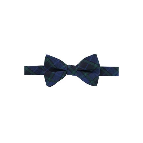 TRAFALGAR Mens Ives Green and Navy Blackwatch Plaid Silk Bow Tie