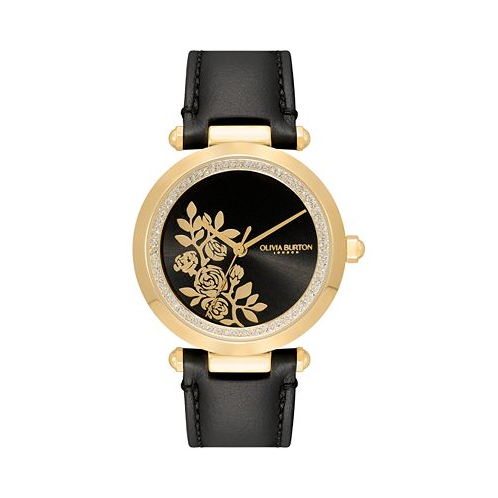 Olivia Burton Womens Signature Floral Black Leather Strap Watch 34mm