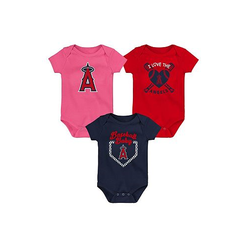 Outerstuff Infant Boys and Girls Red and Navy and Pink Los Angeles Angels Baseball Baby 3-Pack Bodysuit Set
