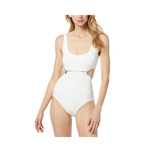 Michael Kors Womens Zip-Trim Cutout One-Piece Swimsuit