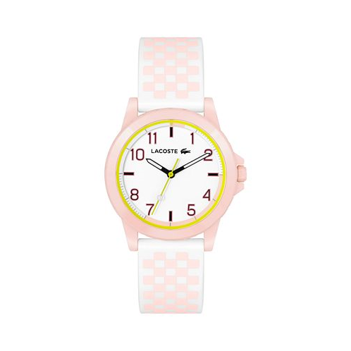 Lacoste Kids Rider Pink and White Checkered Print Silicone Strap Watch 36mm