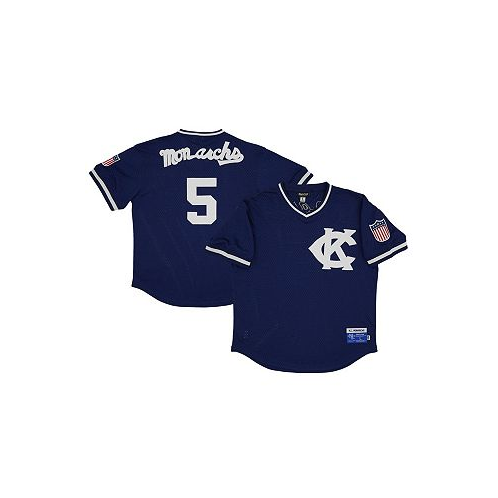 Rings & Crwns Mens #5 Navy Kansas City Monarchs Mesh Replica V-Neck Jersey