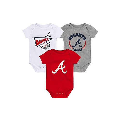 Outerstuff Newborn and Infant Boys and Girls Red White Heather Gray Atlanta Braves Biggest Little Fan 3-Pack Bodysuit Set