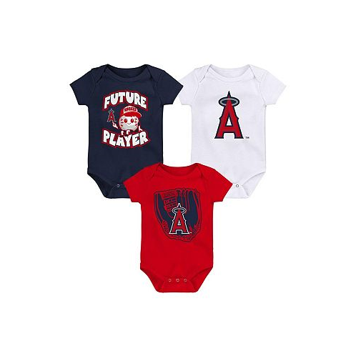 Outerstuff Newborn and Infant Boys and Girls Navy Red White Los Angeles Angels Minor League Player Three-Pack Bodysuit Set