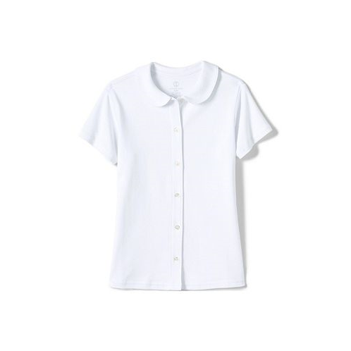 Lands End Girls School Uniform Short Sleeve Button Front Peter Pan Collar Knit Shirt