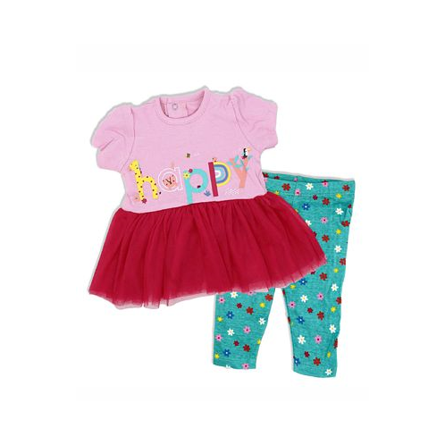 Lily & Jack Baby Girls Short Sleeved Happy Tutu Dress and Leggings 2 Piece Set