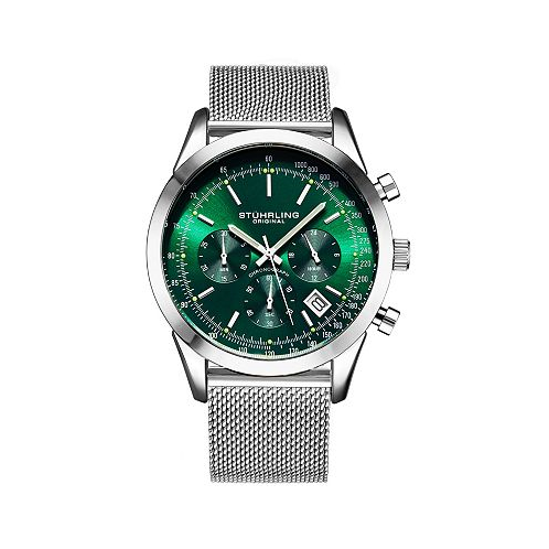 Stuhrling Mens Monaco Silver-tone Mixed Metal Green Dial 44mm Round Watch
