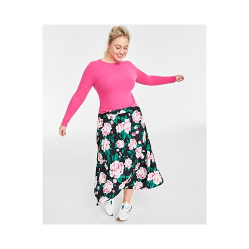 On 34th Womens Floral-Print Pleated Midi Skirt