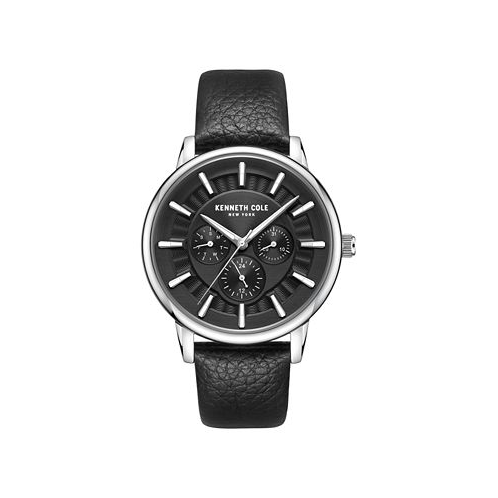 Kenneth Cole New York Mens Multifunction Dress Sport Black Genuine Leather Watch 42mm