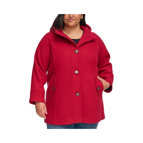 Tommy Hilfiger Womens Plus Size Hooded Button-Front Coat
