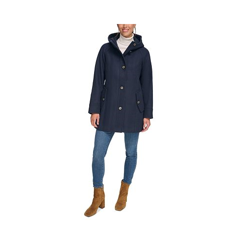 Tommy Hilfiger Womens Hooded Button-Front Coat