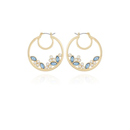 T Tahari Gold-Tone Glass Stone Hoop Earrings