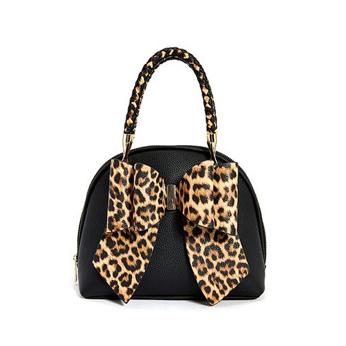 LIKE DREAMS Leopard Top Handle Small Bow Bag