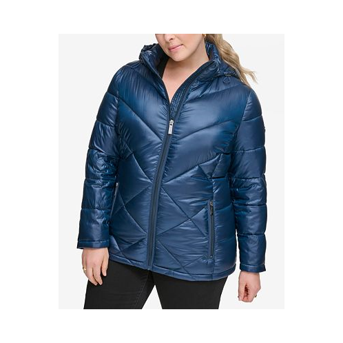 Calvin Klein Plus Size Shine Hooded Packable Puffer Coat