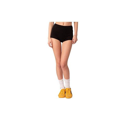 Edikted Womens High-Waist Ribbed Mini Shorts