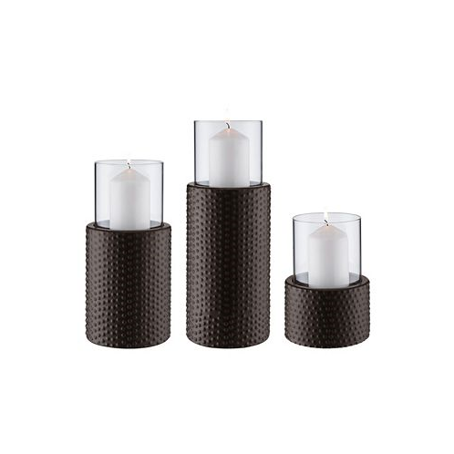 Danya B Contemporary 3-Piece Candle Holder Set with Clear Glass Hurricanes and Textured Metal Base