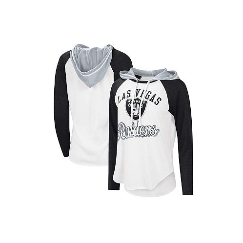 G-III 4Her by Carl Banks Womens White Las Vegas Raiders MVP Raglan Hoodie Long Sleeve T-shirt