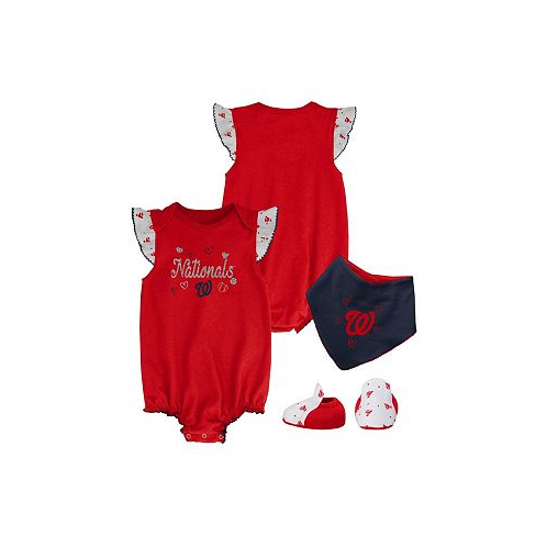 Outerstuff Girls Newborn and Infant Red Washington Nationals 3-Piece Home Plate Bodysuit Bib and Booties Set