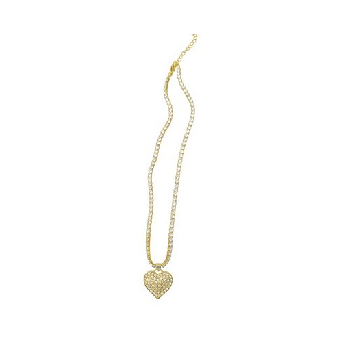ADORNIA 14-16 Adjustable 14K Gold Plated Crystal Heart Pendant Tennis Necklace
