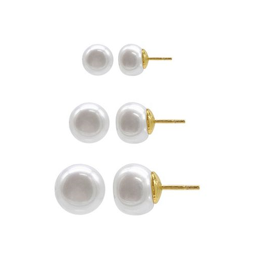ADORNIA 14K Gold Plated Freshwater Pearl Stud Earrings Set 6 Pieces