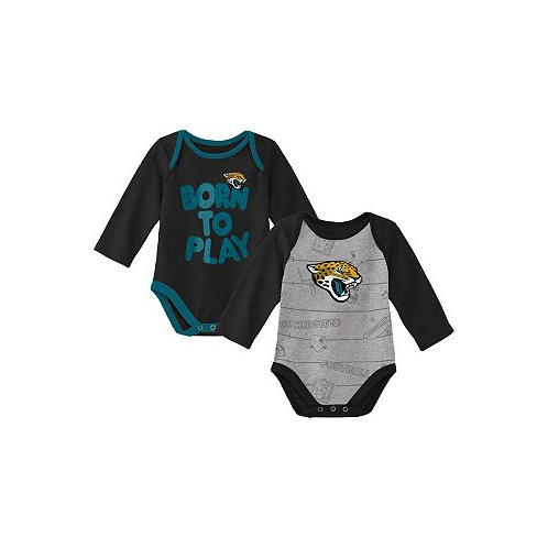 Outerstuff Newborn and Infant Boys and Girls Black Heathered Gray Jacksonville Jaguars Born To Win Two-Pack Long Sleeve Bodysuit Set