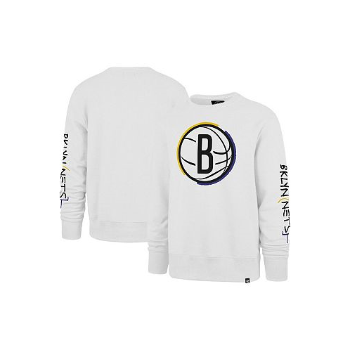47 Brand Mens White Brooklyn Nets 2022/23 City Edition Two-Peat Headline Pullover Sweatshirt