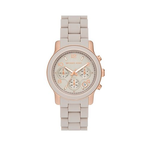 Michael Kors Womens Runway Quartz Chronograph Rose Gold-Tone Stainless Steel and Wheat Silicone Watch 38mm
