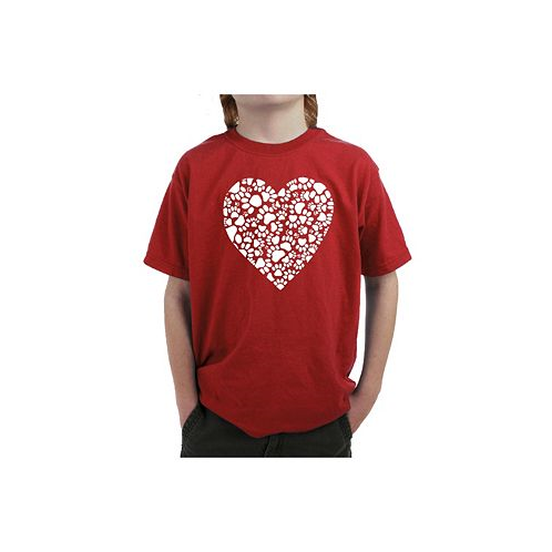 LA Pop Art Boys Word Art T-shirt - Paw Prints Heart