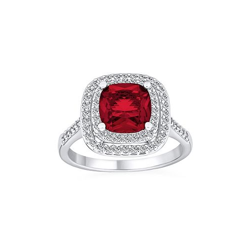 Bling Jewelry Large Fashion Solitaire AAA Cubic Zirconia Pave CZ Cushion Cut Simulated Ruby Red Cocktail Statement Ring For Women