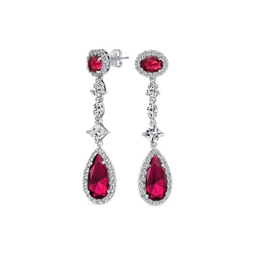 Bling Jewelry Art Deco Wedding Simulated Red Ruby AAA Cubic Zirconia Halo Long Pear Solitaire Teardrop CZ Statement Dangle Chandelier Earrings Pageant Bridal Party