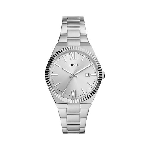 Fossil Womens Scarlette Three-Hand Date Silver-Tone Stainless Steel Watch 38mm