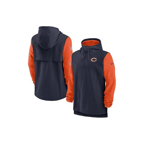 Nike Mens Navy Orange Chicago Bears Sideline Player Quarter-Zip Hoodie