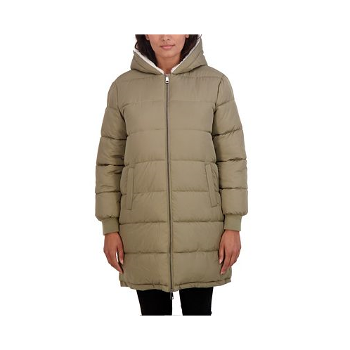 Sebby Collection Womens Long Faux Fur Lined Puffer Jacket with Hood