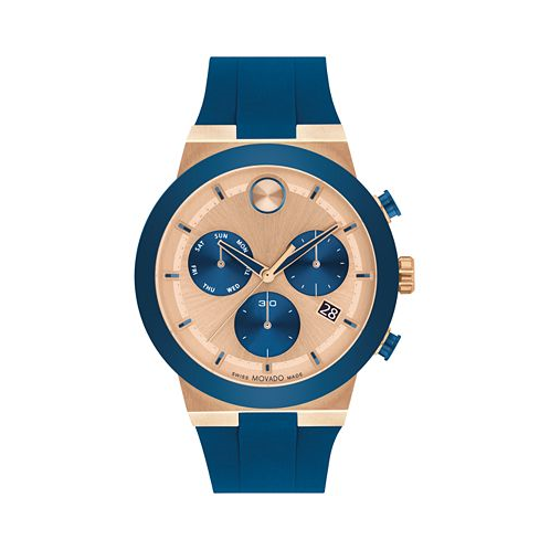 Movado Mens Bold Fusion Swiss Quartz Chrono Blue Silicone Watch 44mm