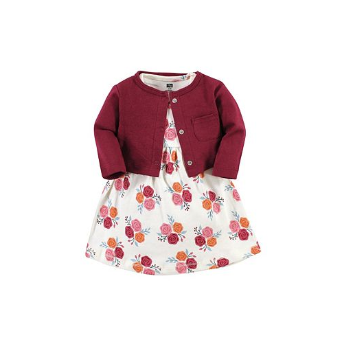 Hudson Baby Toddler Girls Cotton Dress and Cardigan 2pc Set Autumn Rose
