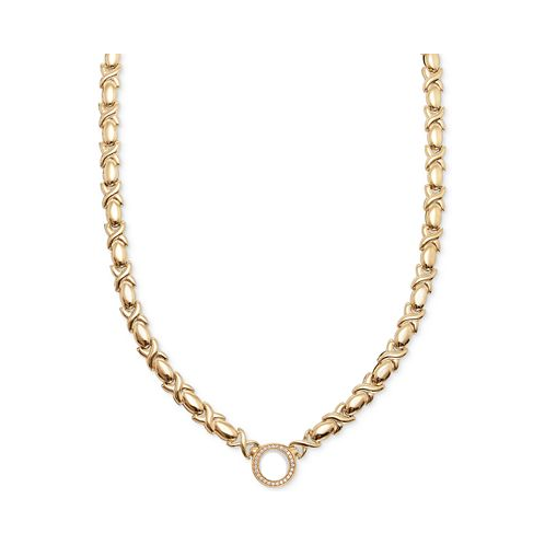 Macys Diamond Circle Stampato 18 Collar Necklace (1/6 ct. t.w.) in 14k Gold-Plated Sterling Silver