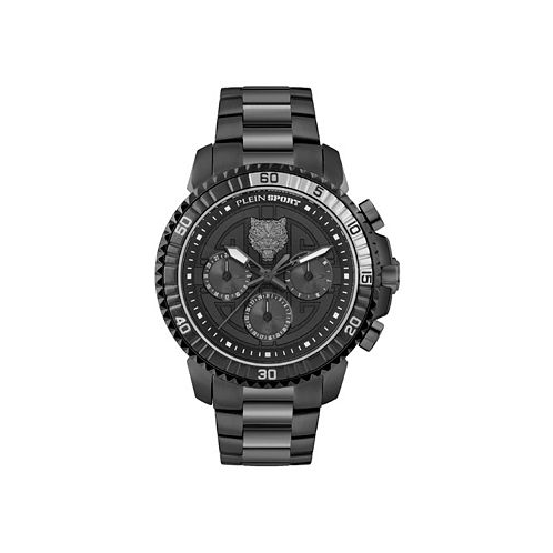 Plein Sport Mens Chronograph Date Quartz Powerlift Black Stainless Steel Bracelet Watch 45mm