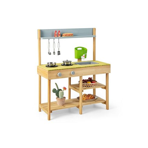 Costway Outdoor Mud Kitchen Set Outdoor Play Kitchen Set with Removable Water Box