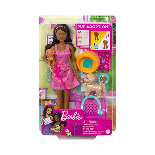 Barbie Doll and Accessories Pup Adoption Playset with Doll 2 Puppies and Color-Change