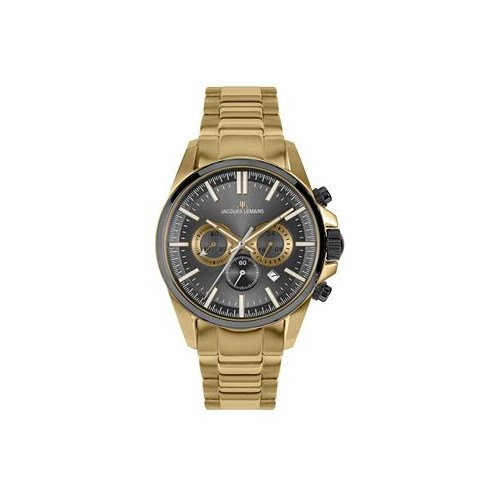 Jacques Lemans Mens Liverpool Watch with Solid Stainless Steel Strap IP-Grey/IP-Gold Bicolor Chronograph 1-2119
