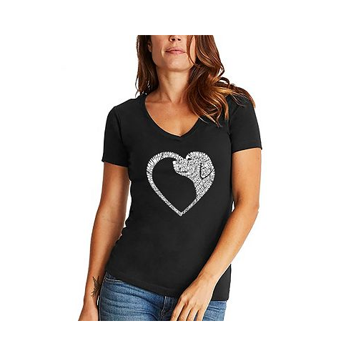 LA Pop Art Womens Dog Heart Word Art V-neck T-shirt