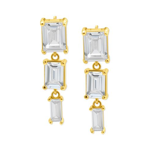ADORNIA 14k Gold-Plated Rectangle Crystal Triple Drop Earrings