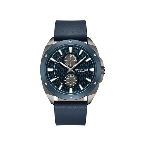 Kenneth Cole New York Mens Dress Sport Blue Dark Genuine Leather Watch 43mm